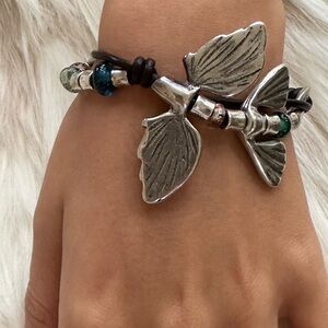 UNO de 50 sterling Silver butt Tail Leather Bracelet with stones Beads​